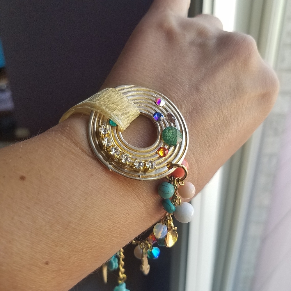 Swarovski Elements Gold Tone Multimedia Bracelet NEW
